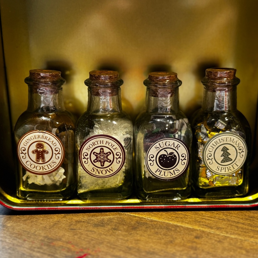 Set of Four Festive Glass Bottles